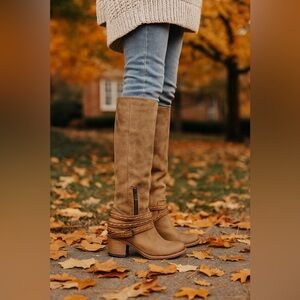 FREEBIRD by Steven FB-Canon Tan Leather Knee-High Boots Size 8 Custom Shoe Tree